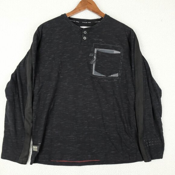 Projek Raw Shirt Mens Medium Black Striped Henley Long Sleeve Tee Lightweight - Picture 1 of 9